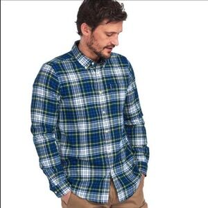 Barbour Highland Check 34 Men's Tailored Flannel Button Down Shirt Bright Blue L